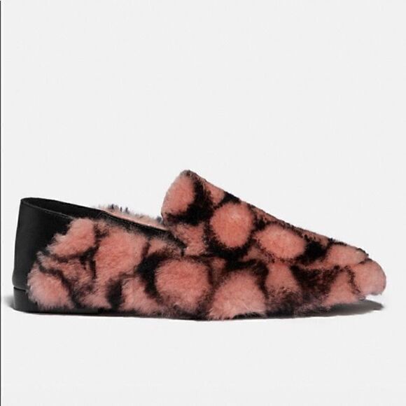 8 COACH HOLLY Smoking Slipper/Loafer Plush Shearling & Leather. Authentic NiB - Picture 2 of 16